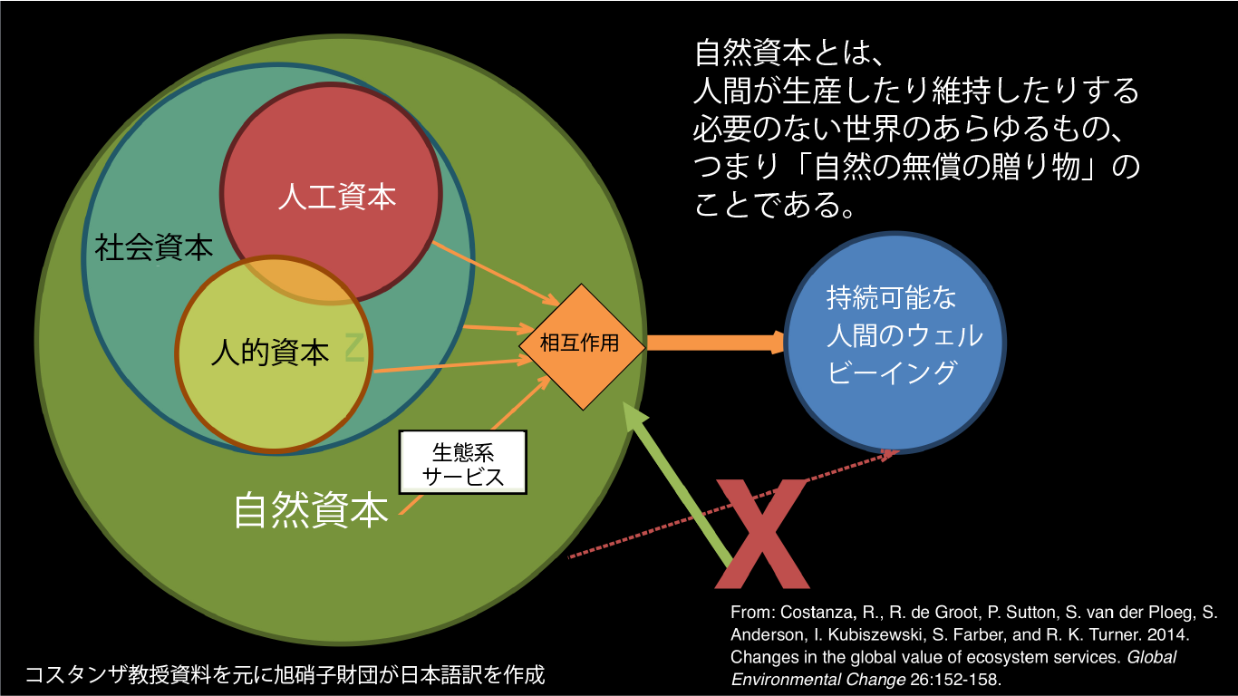  生態系サービス、3つの資本、ウェルビーイングの関係性