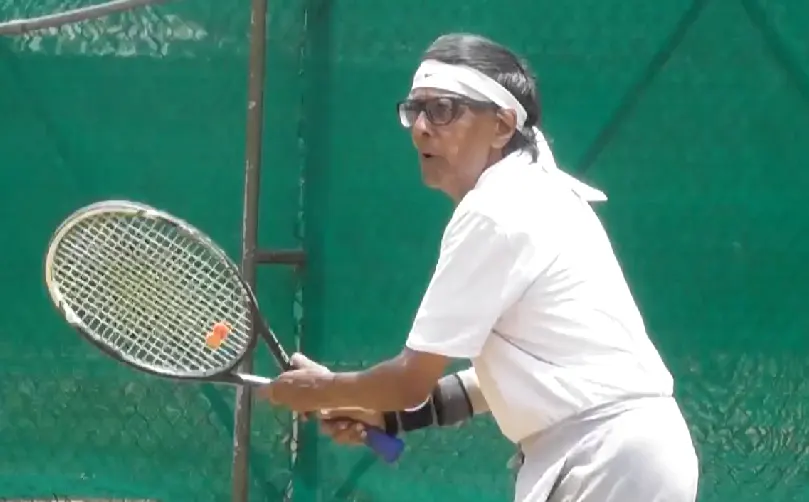 2021, Age 76. playing vigorous tennis