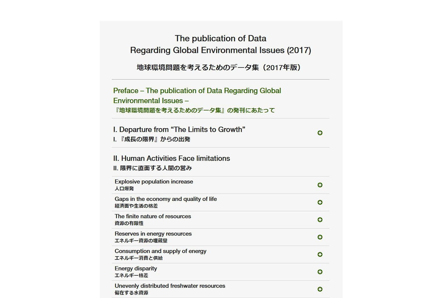 The publication of Data Regarding Global Environmental Issues (2017)